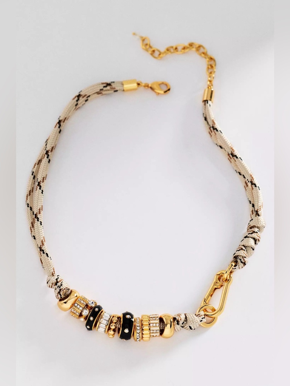 RARE! NWT Anthropologie Donut Beaded Cord Necklace Neutral Black Gold